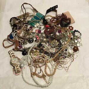 Very colorful lot of scrap jewelry for crafts, repairs, jewelry making, etc.